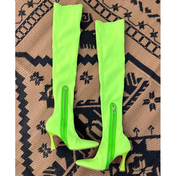 Brother Vellies | Brandy Tall Over The Knee Sock Boots Neon Green Size 9 - Picture 4 of 8